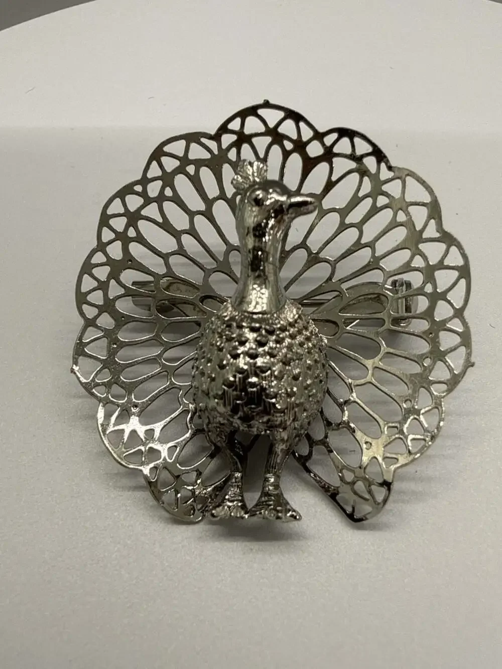 LOT Vtg Peacock Brooches Silver Tone 3D Filigree & Silver Tone Green Blue Enamel